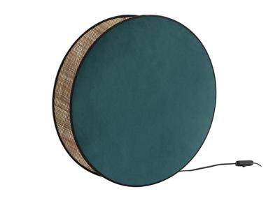 Lámpara de mesa doble material terciopelo azul pavo y rafia 49 cm de diám. VERSO